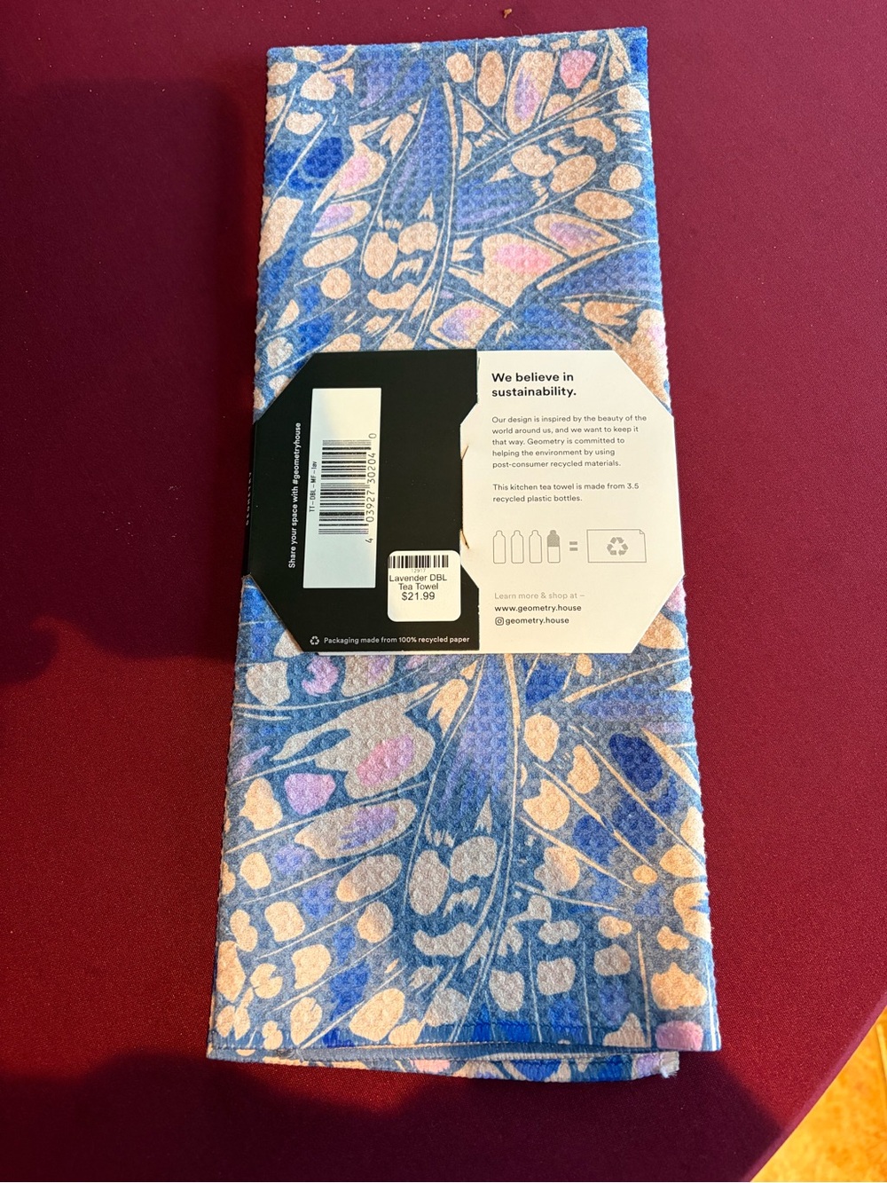 NEW! Geometry Kitchen Double Sided lavender Tea Towel - Picture 4 of 5